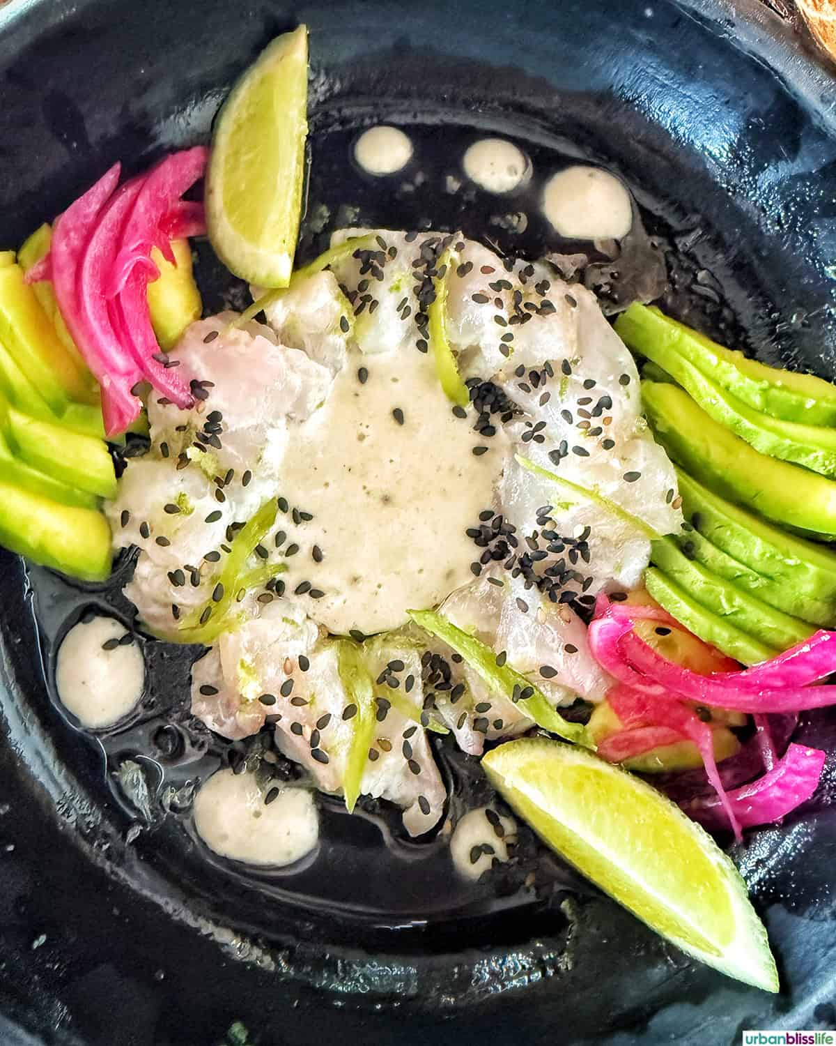 fish ceviche in Cartagena, Colombia.