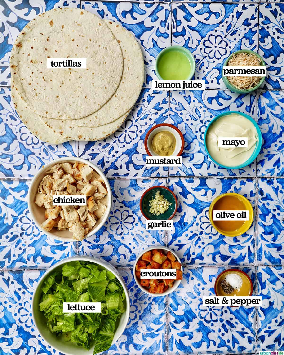 ingredients to make a Chicken Caesar Salad Wrap.