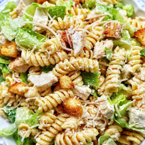 bowl of Caesar pasta salad.