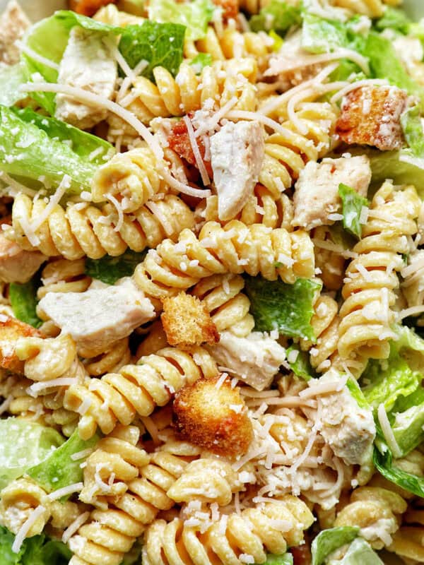 bowl of Caesar pasta salad.
