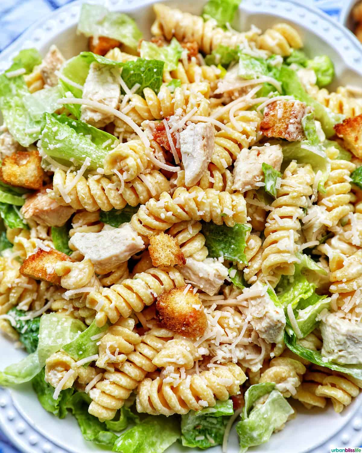bowl of Caesar pasta salad.