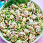 bowl of shrimp pasta salad.