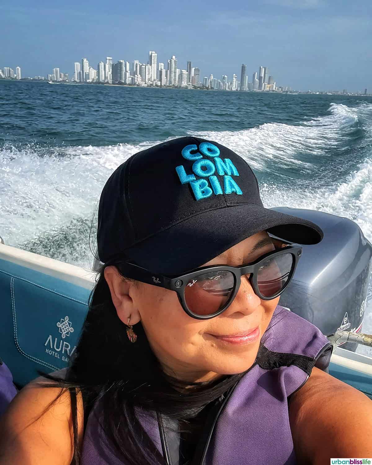 Marlynn in a boat at Baru Island off the coast of Cartagena, Colombia.