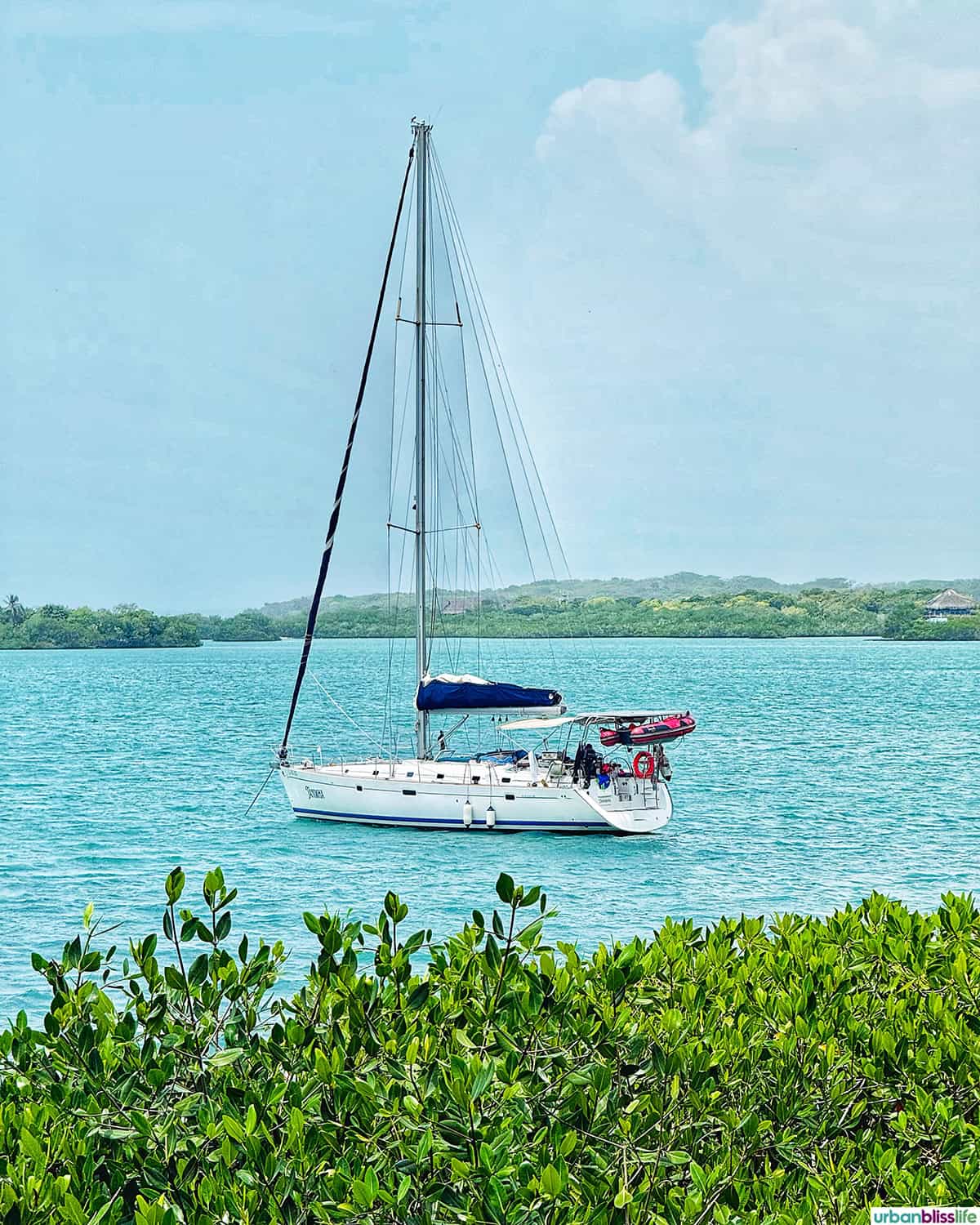 sailboat at Baru Island off the coast of Cartagena, Colombia.