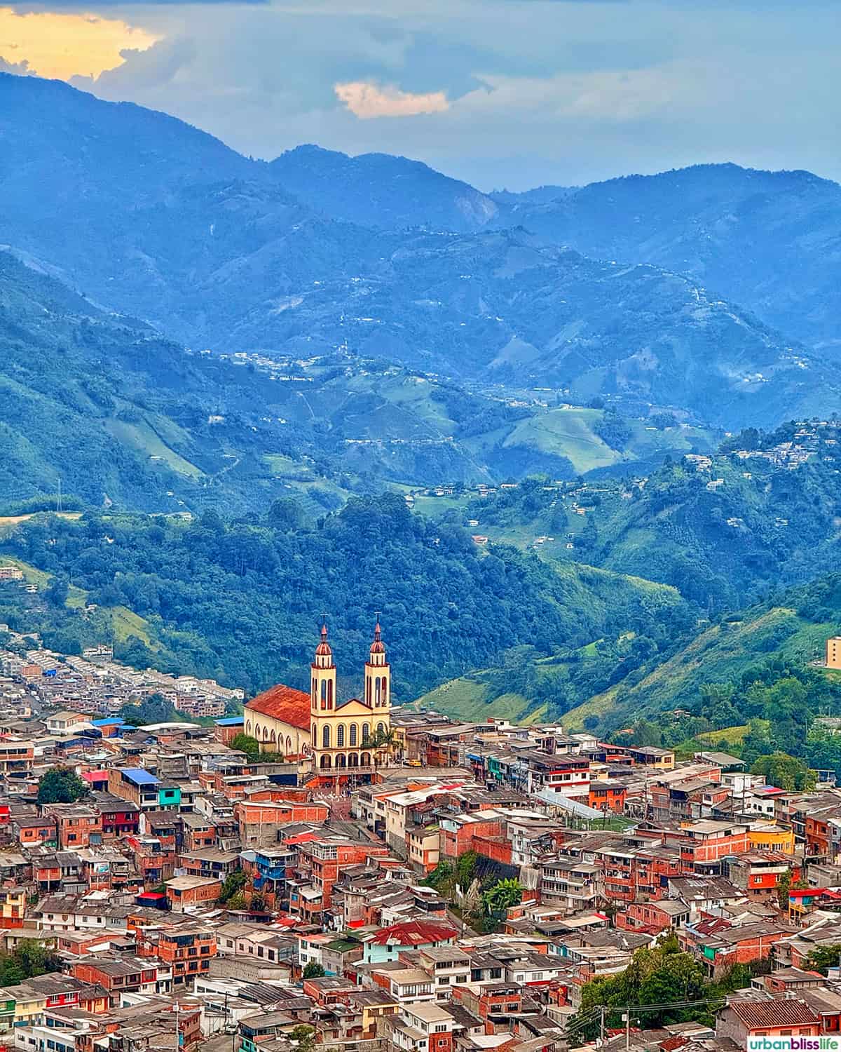 view of Manizales, Colombia from the top of the Cathedral Basilica of Our Lady of the Rosary.