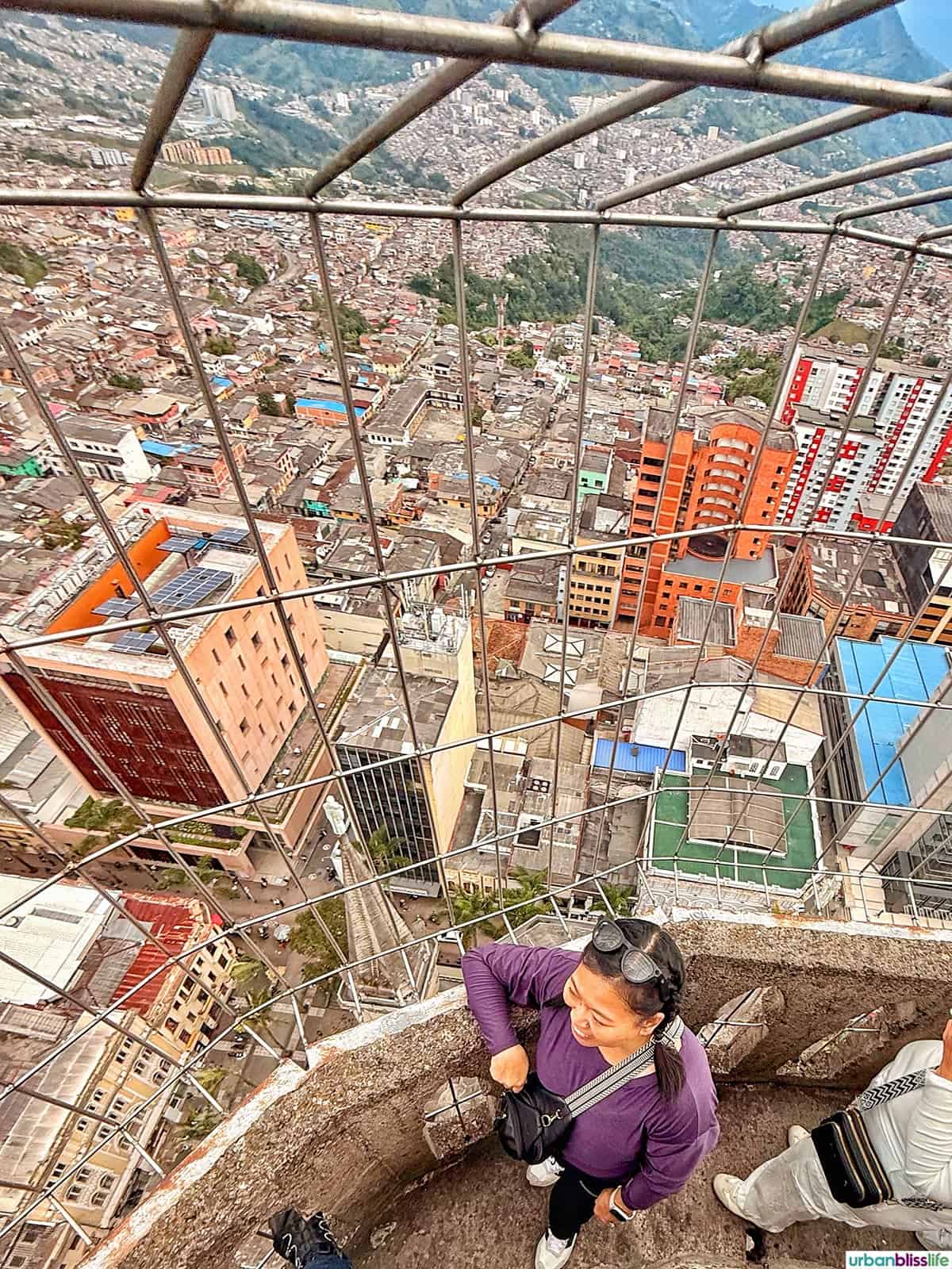 Marlynn overlooking the view of Manizales, Colombia from the top of the Cathedral Basilica of Our Lady of the Rosary.