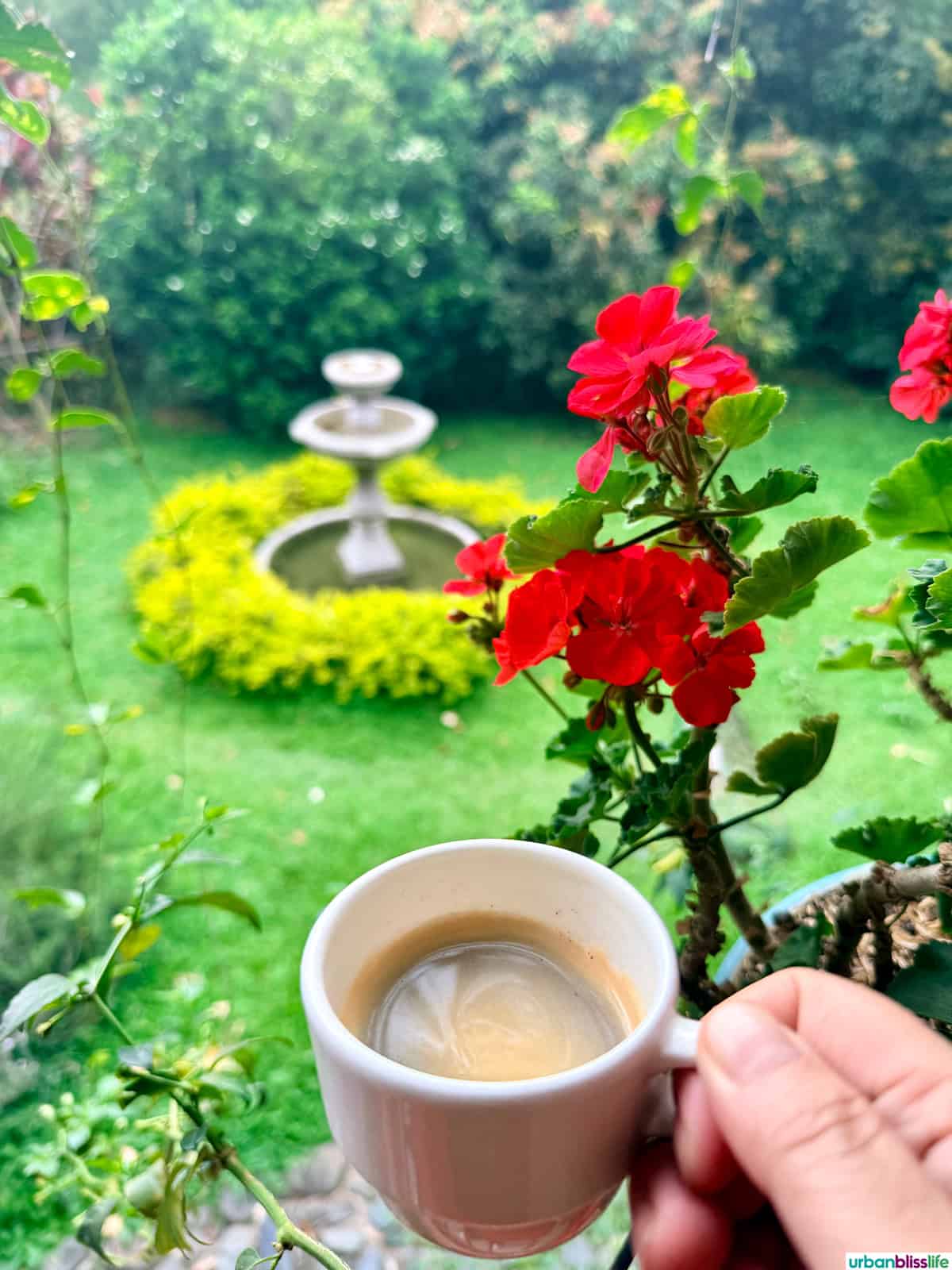espresso on the beautiful grounds of at Hacienda Venecia in Manizales, Colombia.