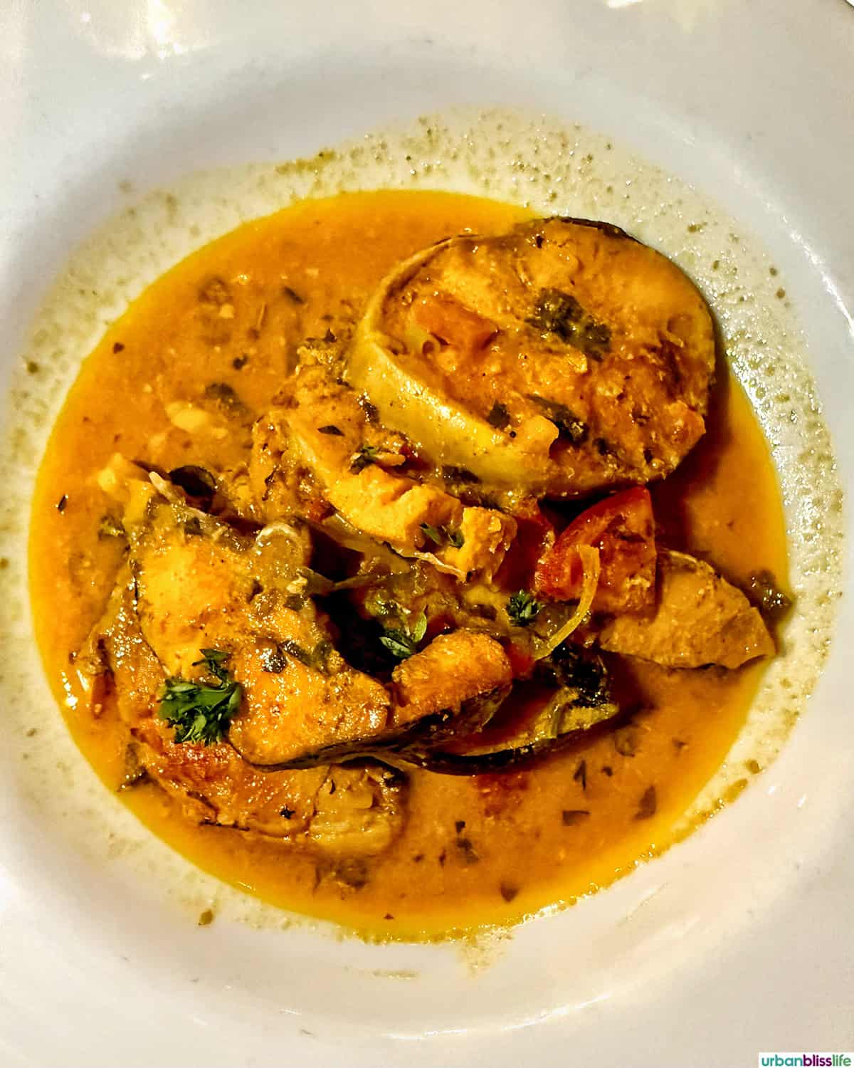 seafood stew at Ambrosia restaurant in Mompox. Colombia.