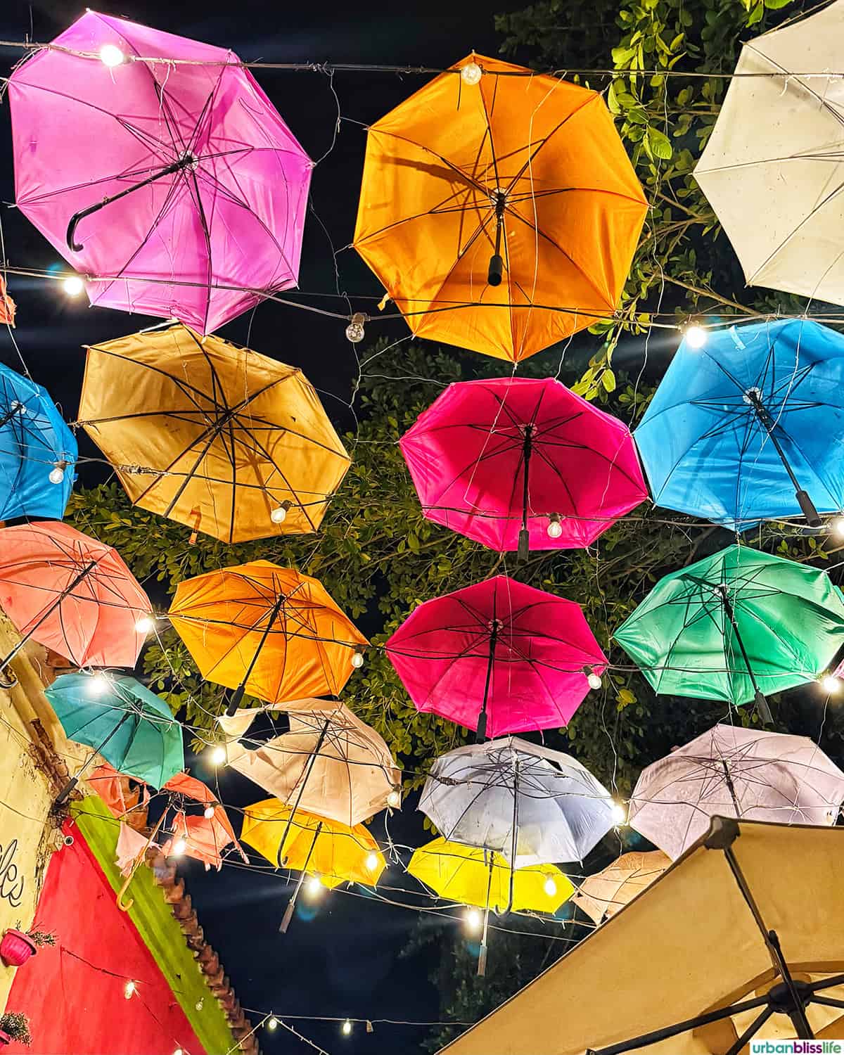 Umbrella street in Santa Cruz de Mompox, Colombia.