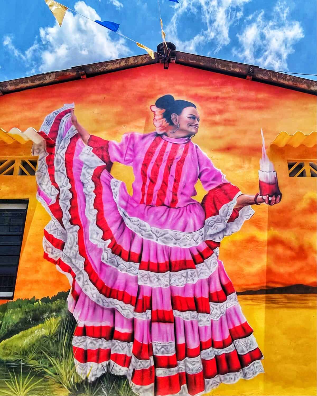colorful mural on a building in Mompox, Colombia.