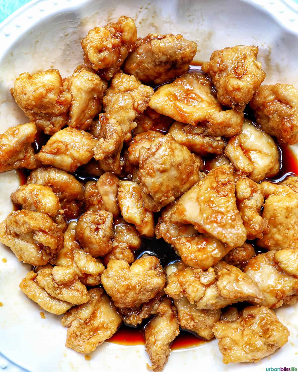 Air fryer teriyaki chicken in a bowl.