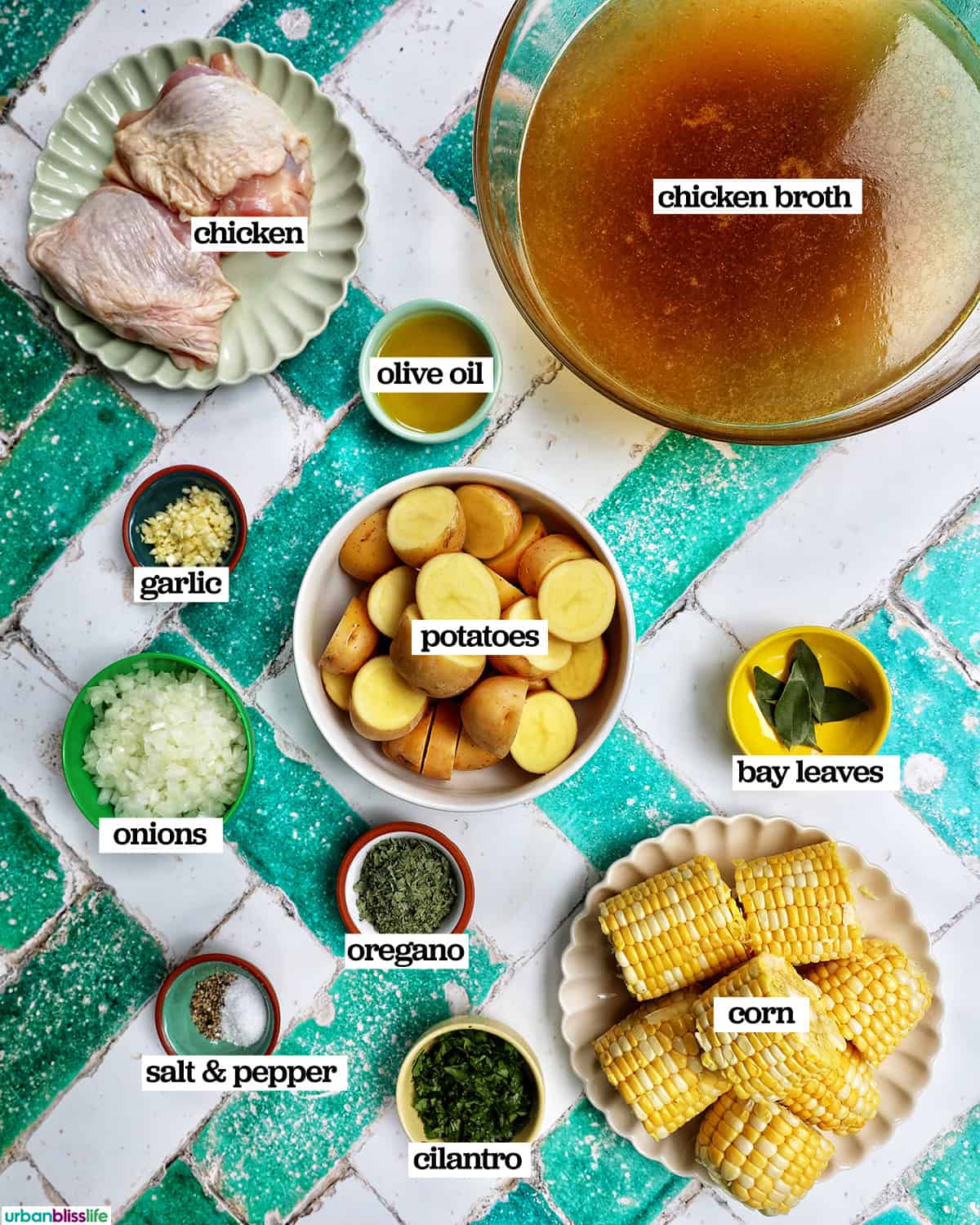 ingredients to make Colombian Ajiaco soup.