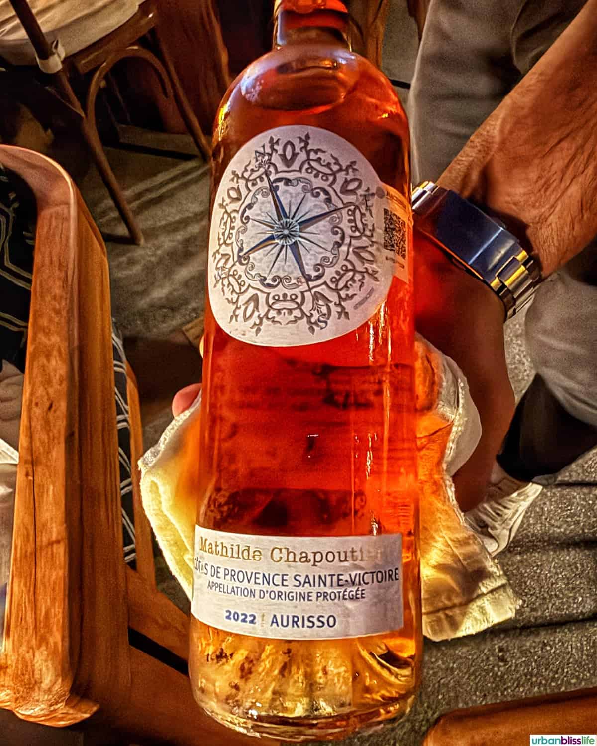 bottle of rose wine at Cocina del Mar restaurant.