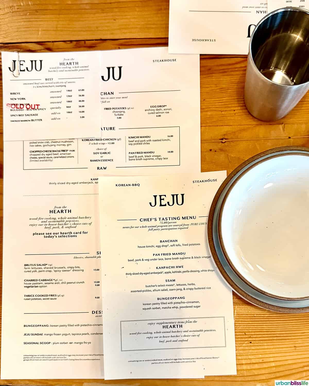 menus at Jeju restaurant.