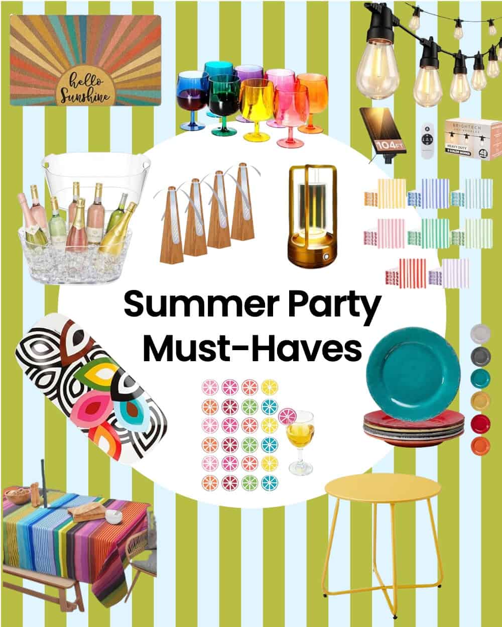 Collage of Summer Party Entertaining Table Must Haves.