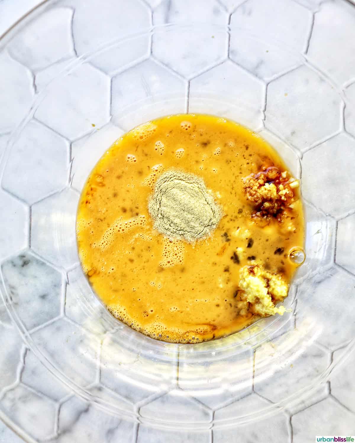 bowl of marinade for Taiwanese popcorn chicken.