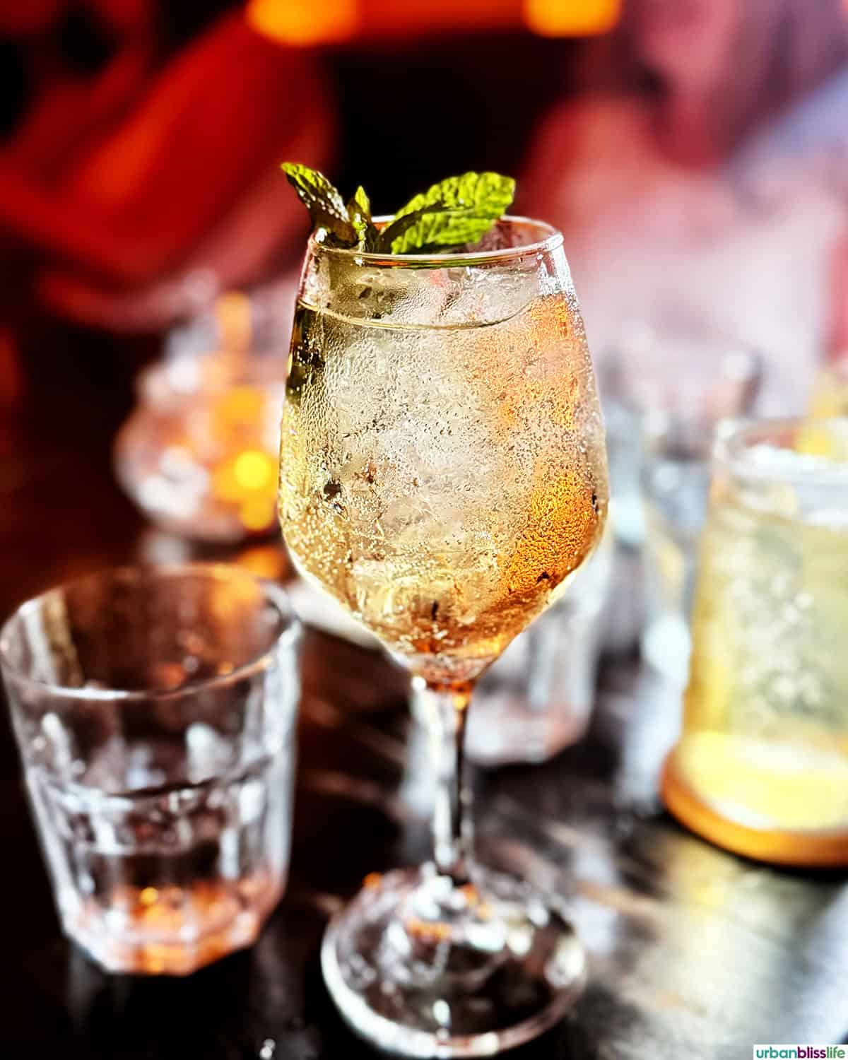 Hugo Spritz cocktail at Alquimico bar in Cartagena, Colombia.