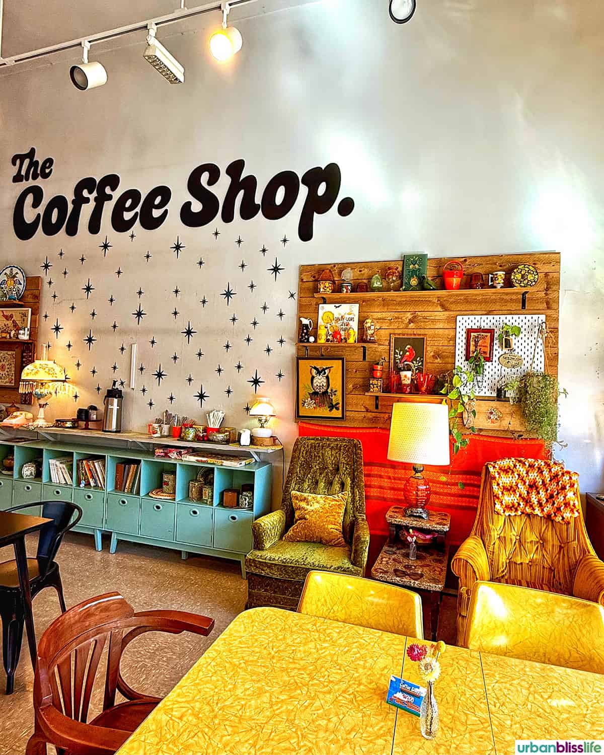 The Coffee Shop colorful walls in The Dalles, Oregon.