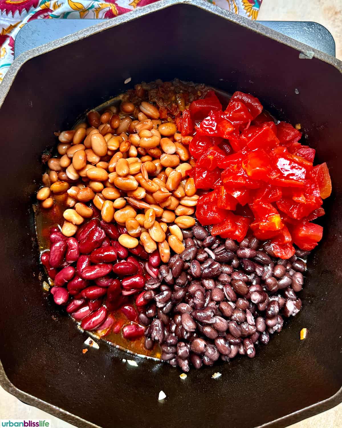 dutch oven with vegan chili.