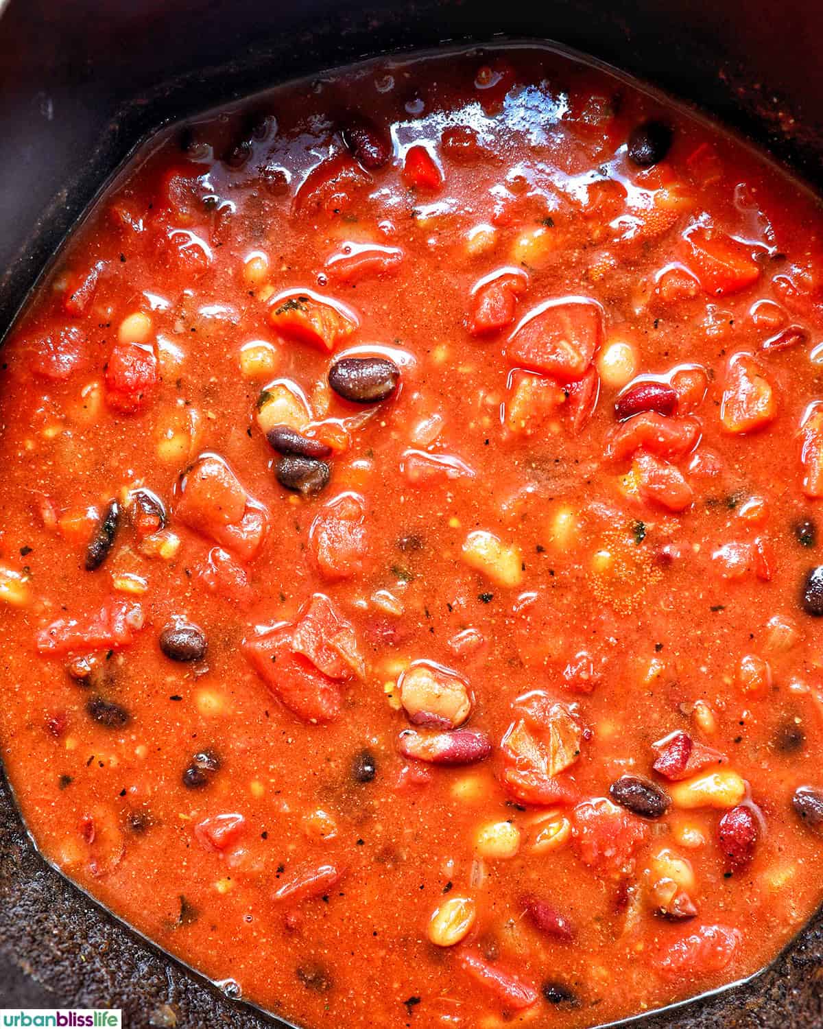 dutch oven with vegan chili.