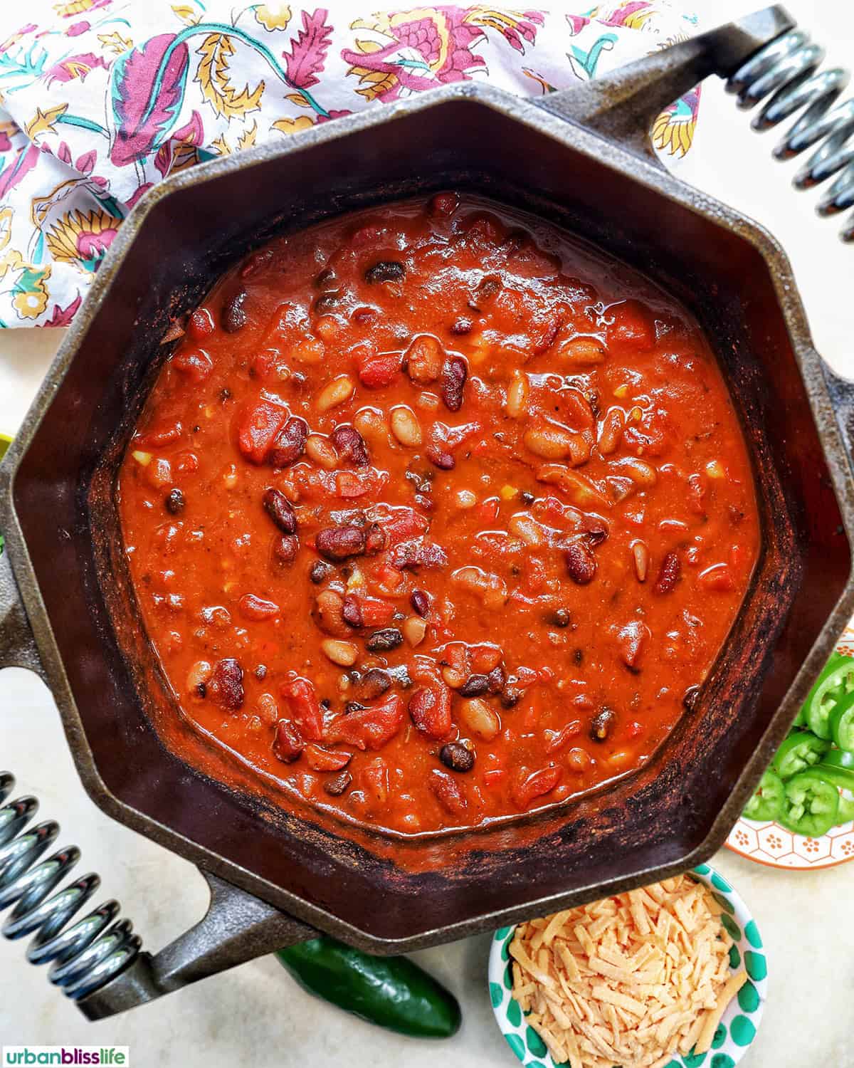 dutch oven with vegan chili.