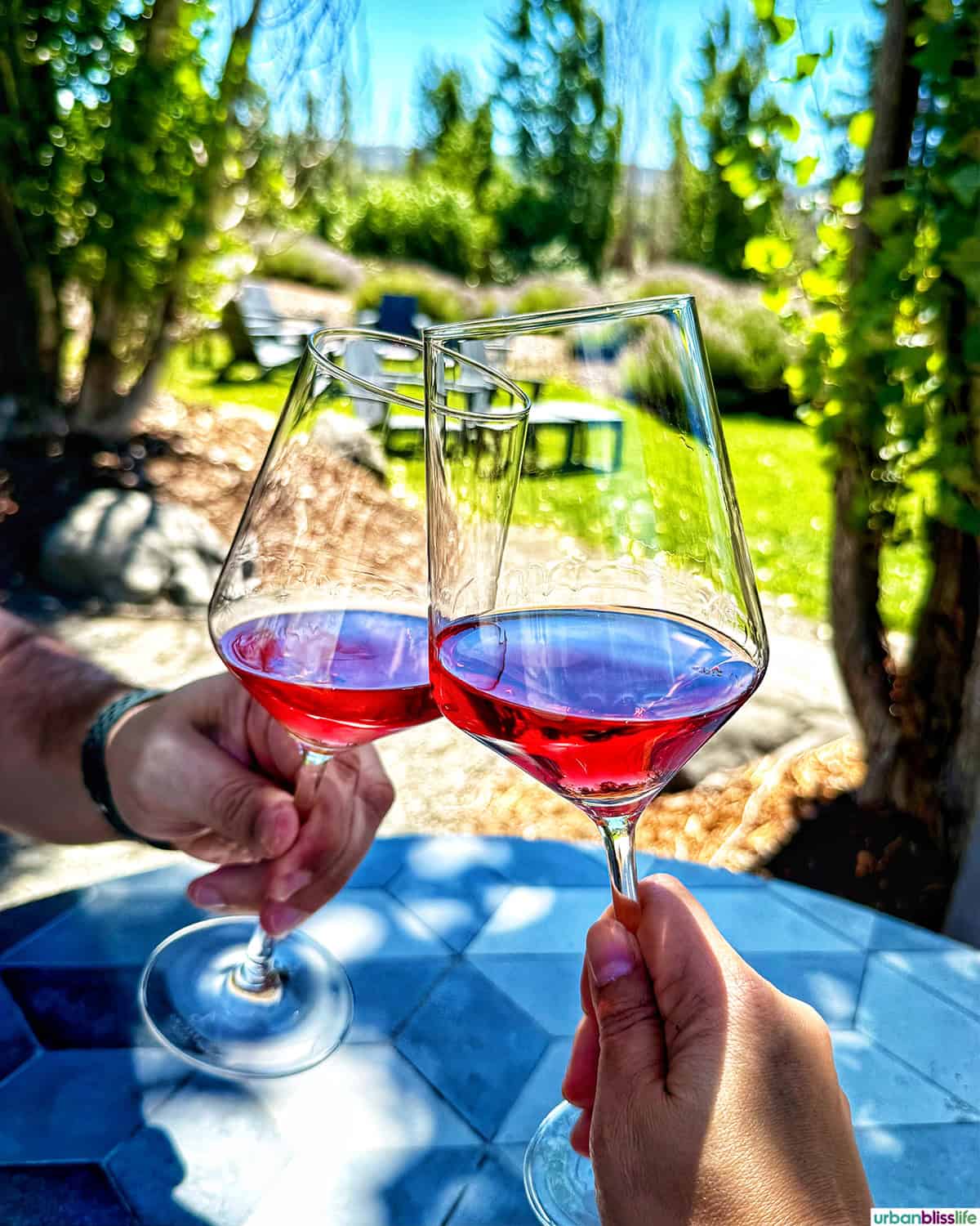 two glasses of rosé wine at Analemma Wines in Mosier, Oregon.