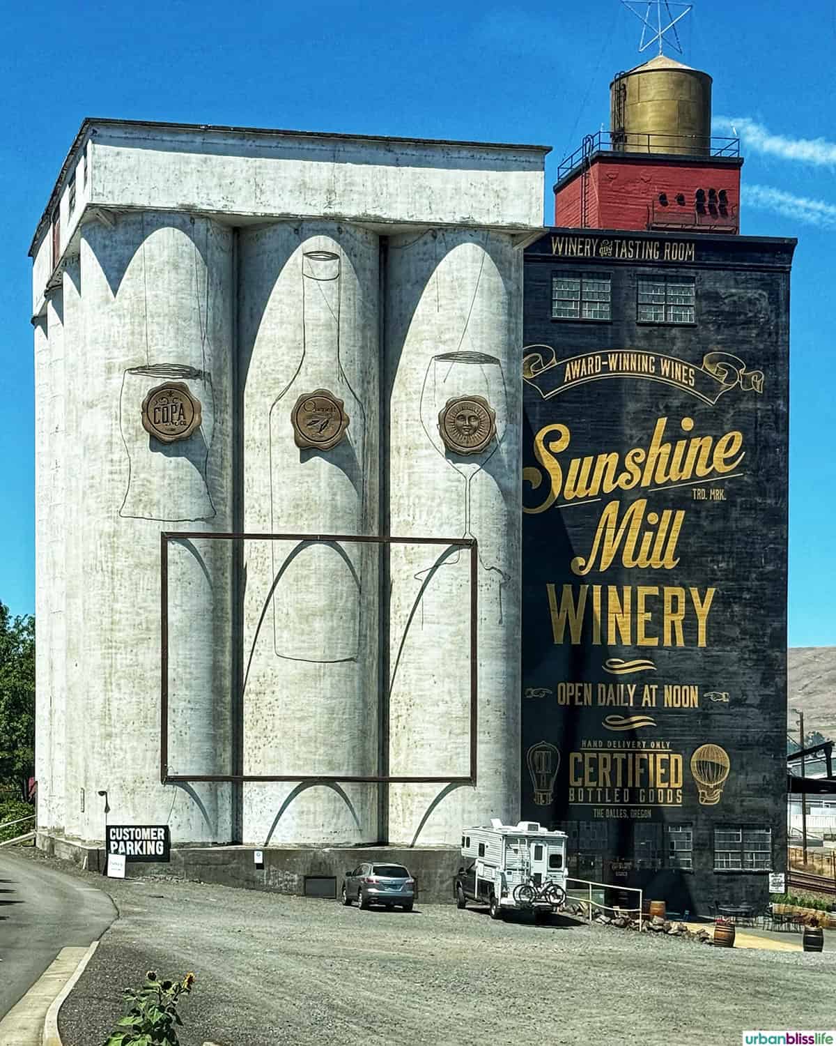 exterior of Sunshine Mill Winery in The Dalles, Oregon.