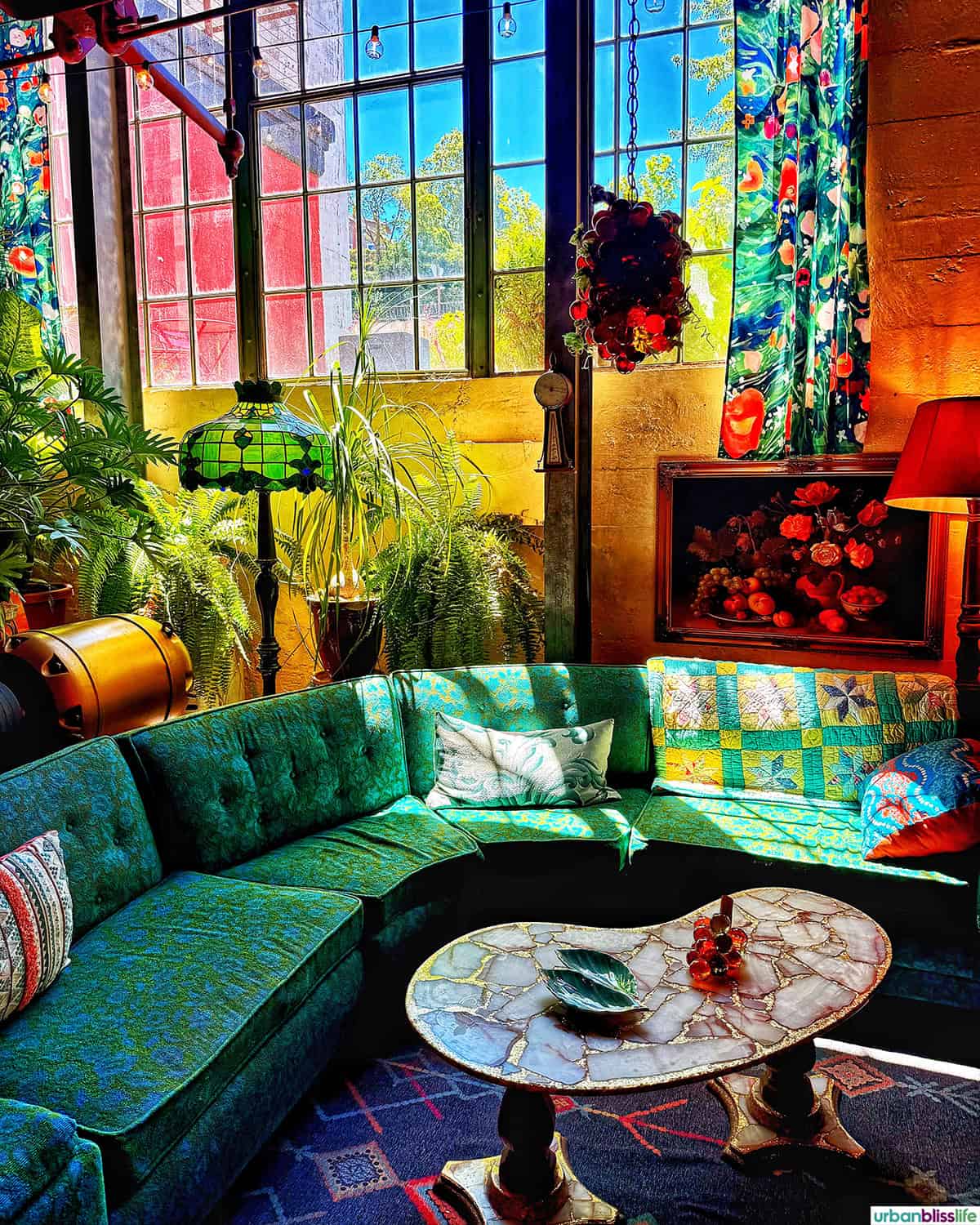 colorful interior of Sunshine Mill Winery in The Dalles, Oregon.