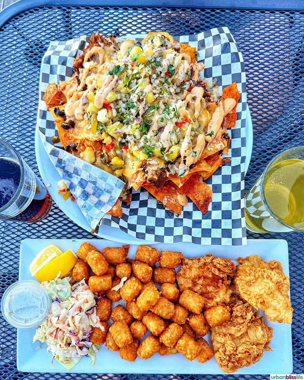 nachos and fish and tots at Bargeway Pub in The Dalles, Oregon.