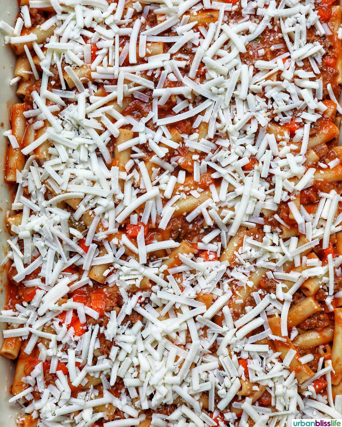 cheese layer added to make baked pasta bolognese.