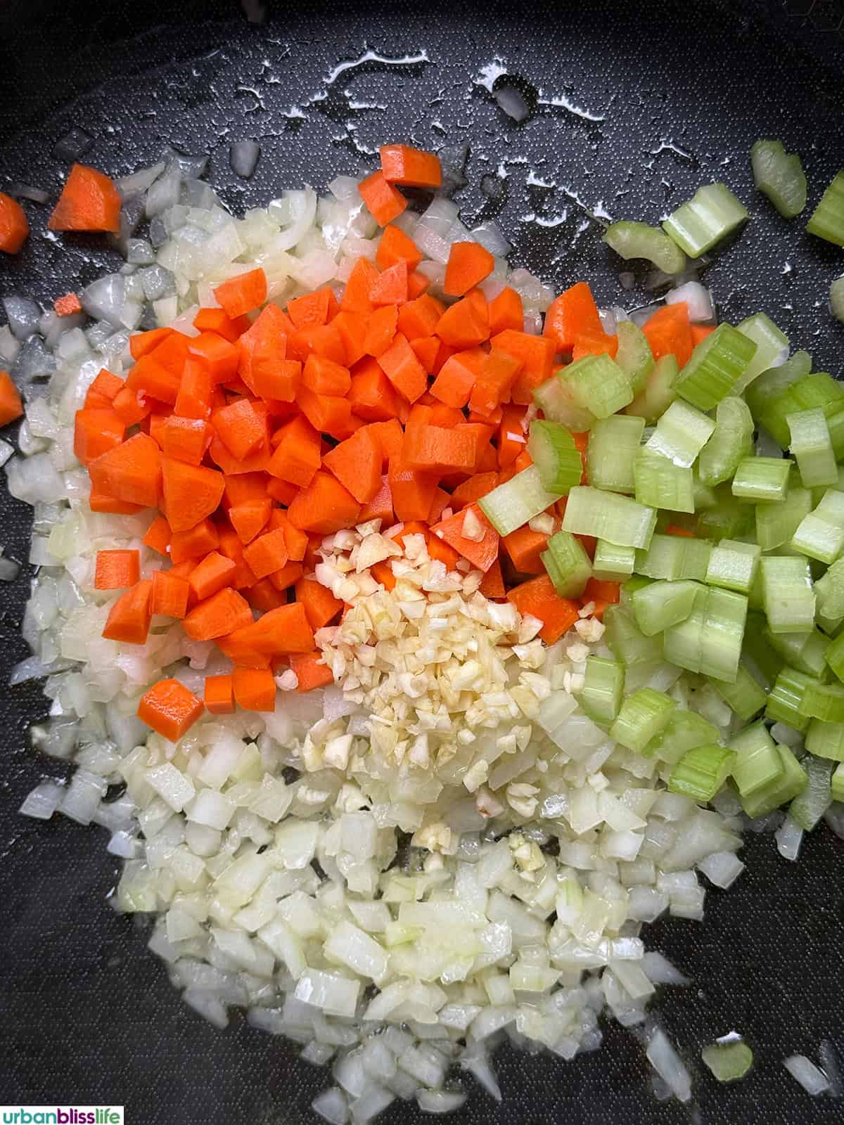 celery, carrots, onions, garlic to make baked pasta bolognese.