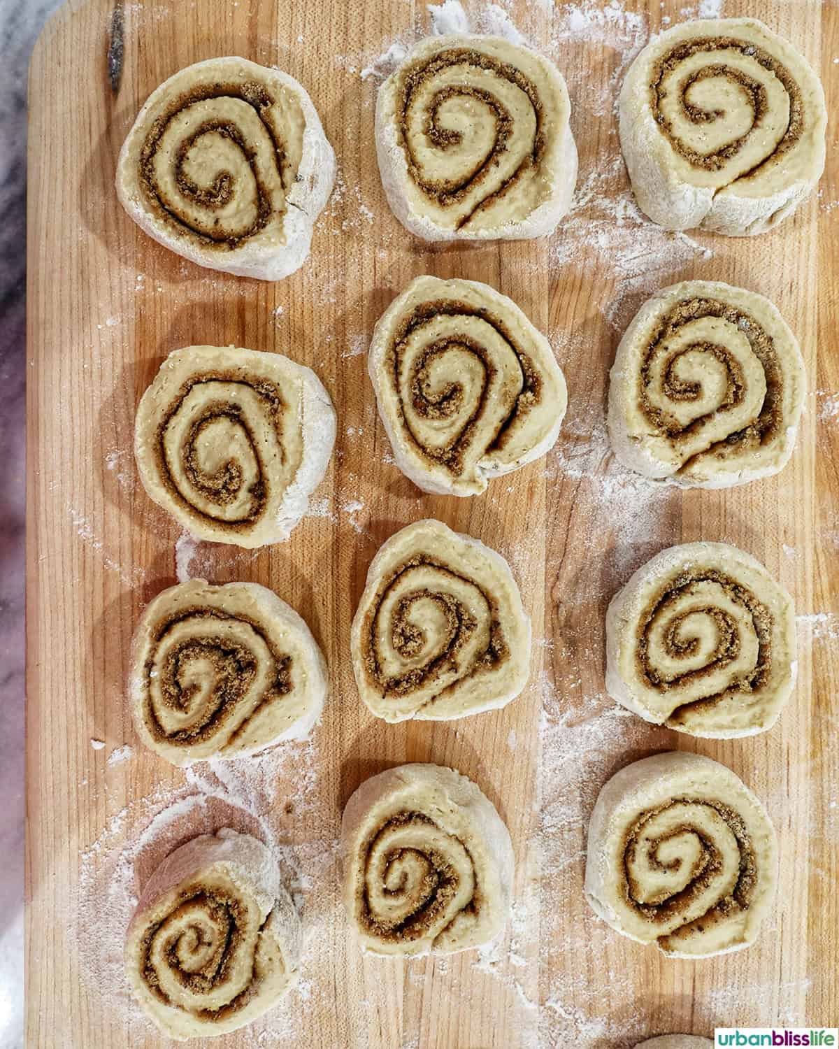 sliced coffee cinnamon rolls ready to bake.