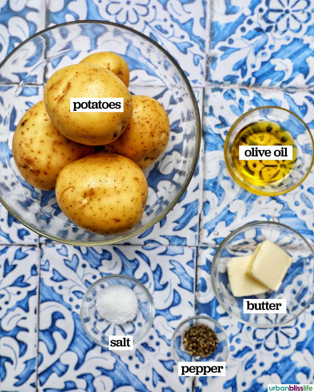 bowls of ingredients to make swiss rosti.