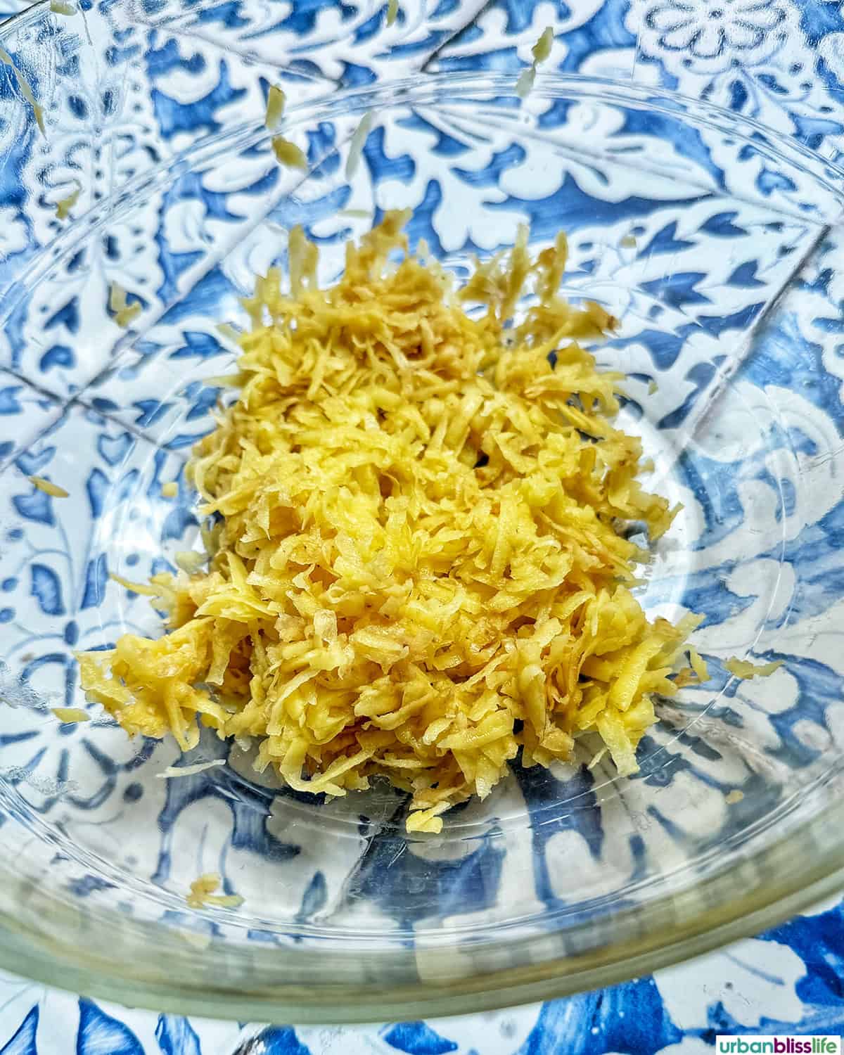 bowl of grated potatoes.