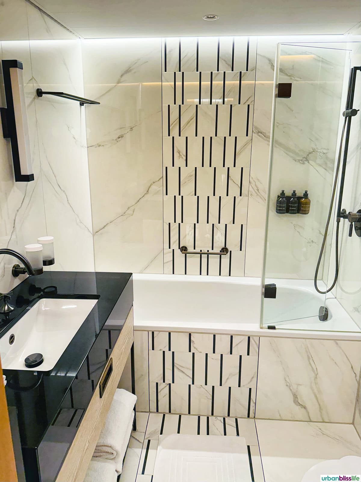 bathroom in Hotel Storchen Zurich room.