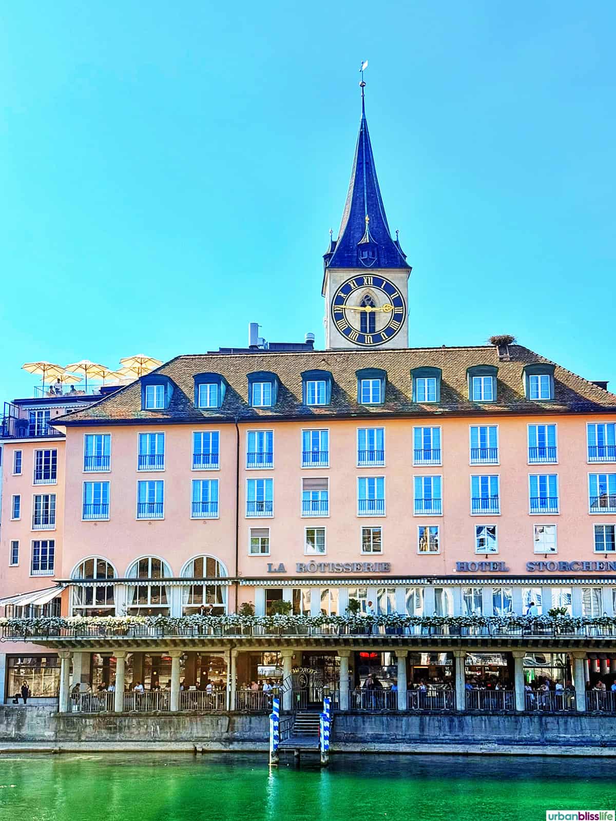 exterior of Hotel Storchen Zürich in Switzerland.