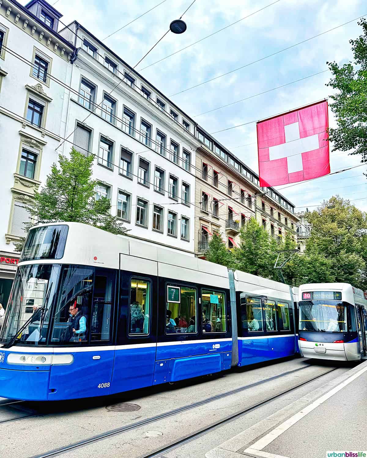 Swiss tram in Zurich, Switzerland bahnhofstrasse.